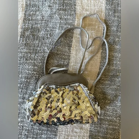Vtg Preston & York Silver Sequined Small Evening Hand Bag Y2K - Picture 4 of 10